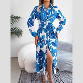 Inaya - Blue Floral Print Button-Up Midi Dress